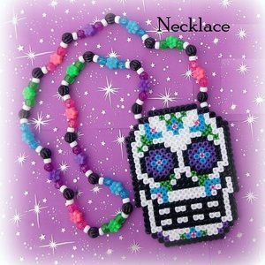 Sugar Skull Goth Skeleton Perler Kandi Necklace